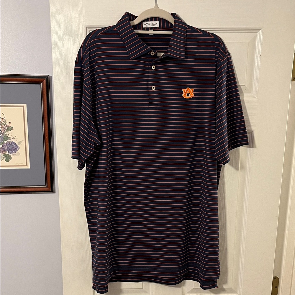 Peter Millar Navy and Orange Striped Polo Shirt